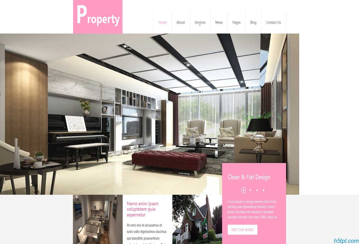 粉色房地产行业网站模板是一款粉红色风格的温馨房子相关网站模板