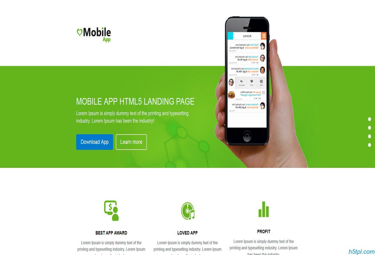 绿色手机应用官网网站模板是一款适合手机应用APP开发商网站模板