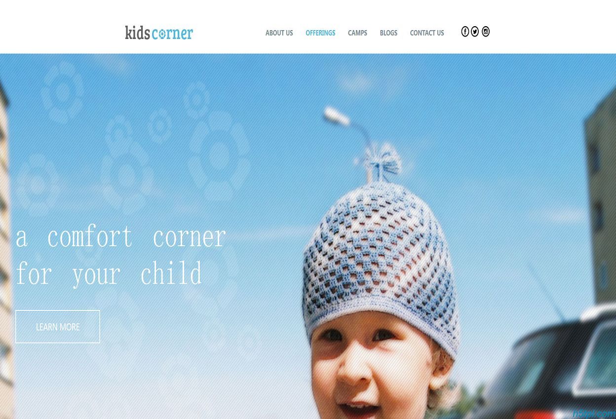 蓝色儿童户外网站模板是一款蓝色大气，页面带有动画效果的网站模板