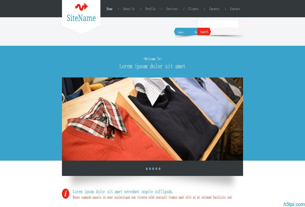 服装批发市场HTML网站模板是一款蓝色整齐好看的服装商场网站模板