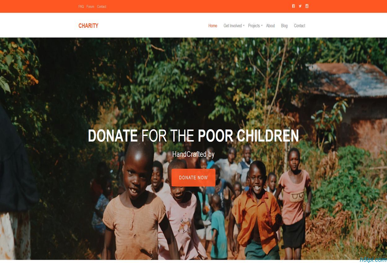 非洲贫困儿童公益模板下载是一款橙色大气风格的公益爱心网站模板