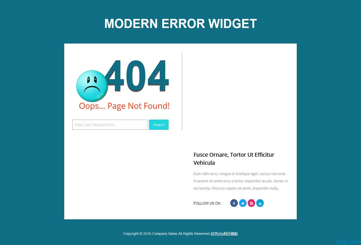 蓝色404网站错误页面模板是一款卡通可爱笑脸的404页面错误模板下载