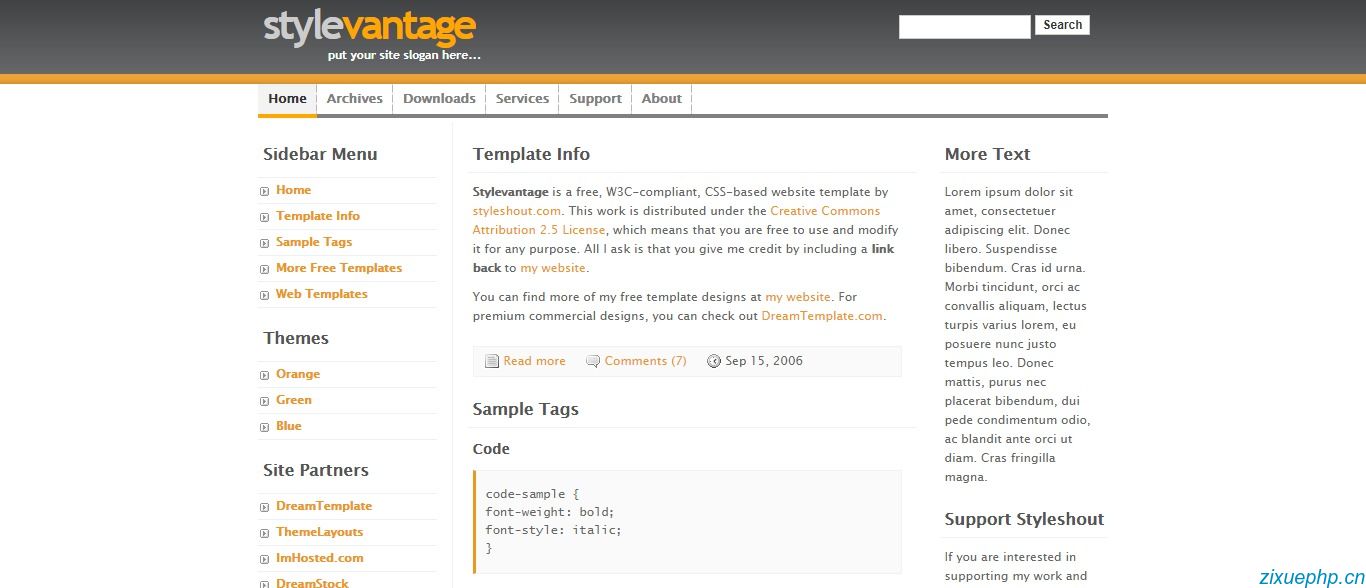 橙色的线条网页模板_简单 博客 纯色