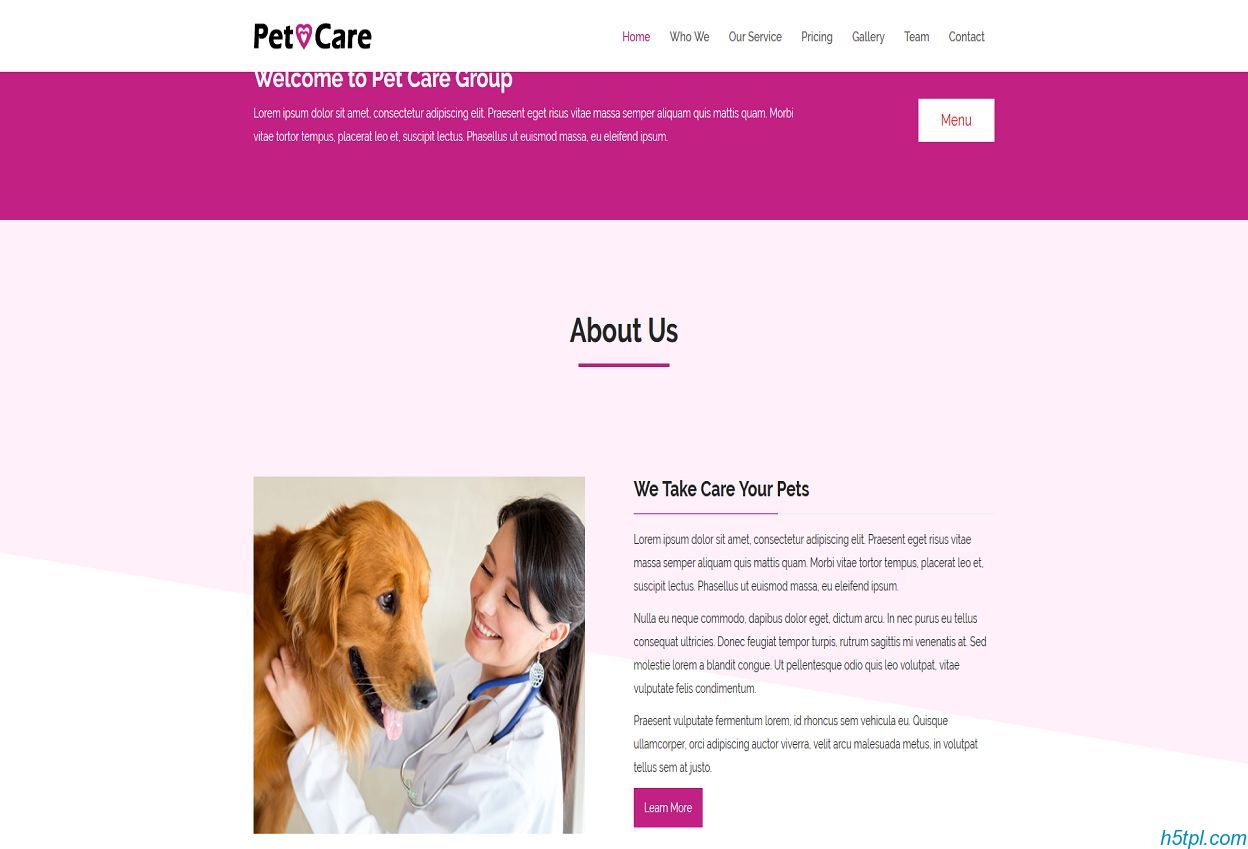 宠物医院加盟店官网模板是一款大气风格宠物护理网站模板