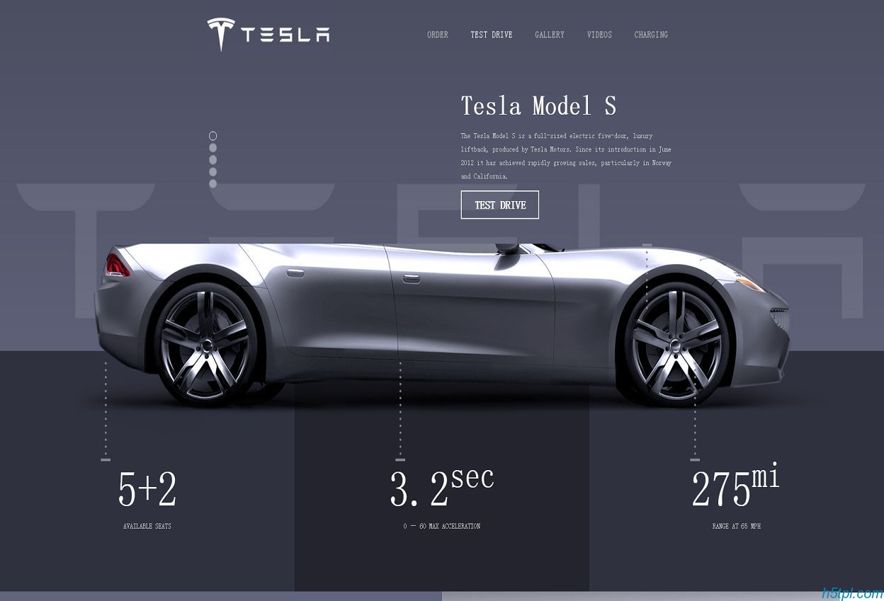 特斯拉汽车公司网站模板是一款灰色好看的特斯拉汽车介绍展示网站模板