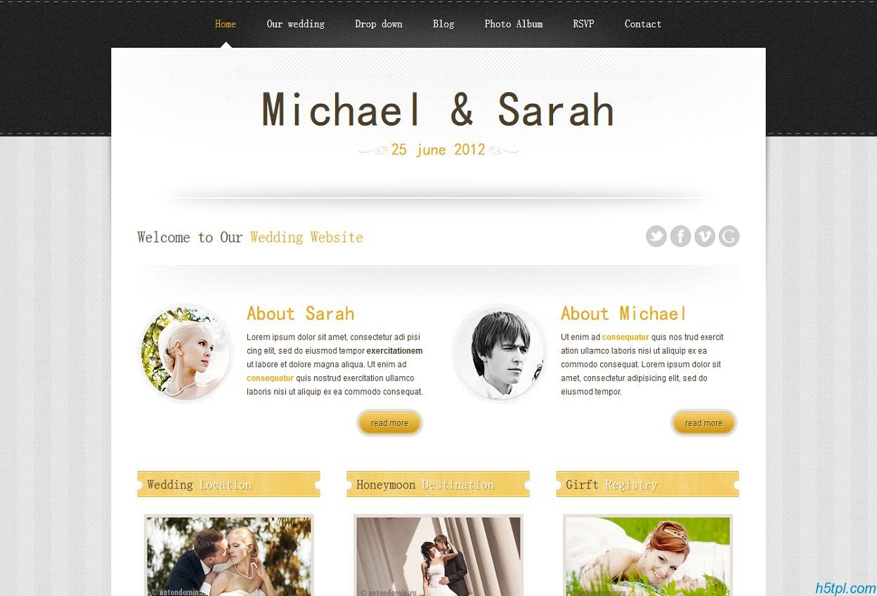 婚礼策划CSS网站模板是一款首页带有焦点图的婚纱摄影企业网站模板