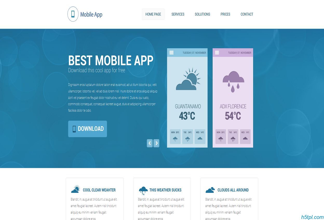 天气预报APP官网模板是一款手机APP应用开发公司网站模板