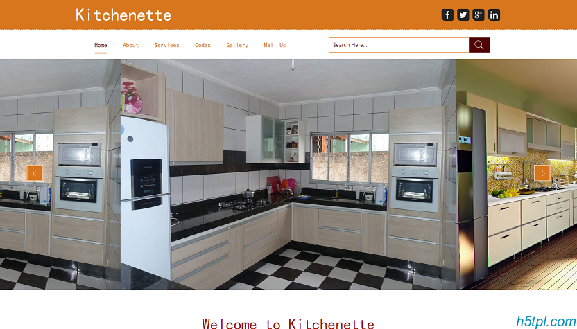 厨房橱柜装修设计网页模板是一款里面包含6个子页面，适合室内装修设计公司网站模板下载