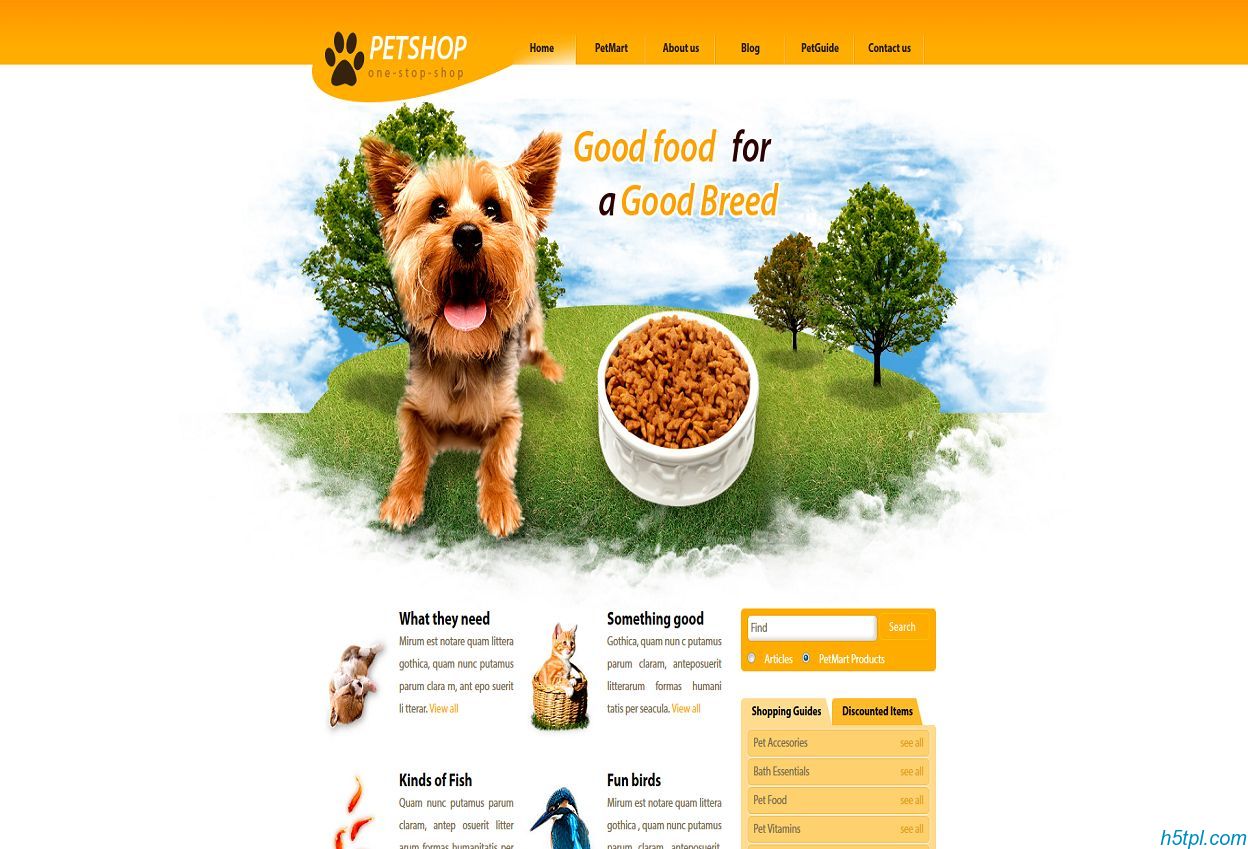 黄色精致的狗狗商城企业CSS模板