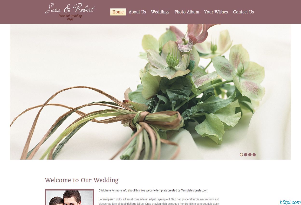 婚礼现场HTML5粉色模板是一款适合婚纱摄影企业的HTML5网站模板下载