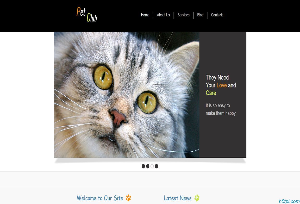 宠物饲养Html5网站模板是一款超大幻灯片的爱心宠物领养网站模板
