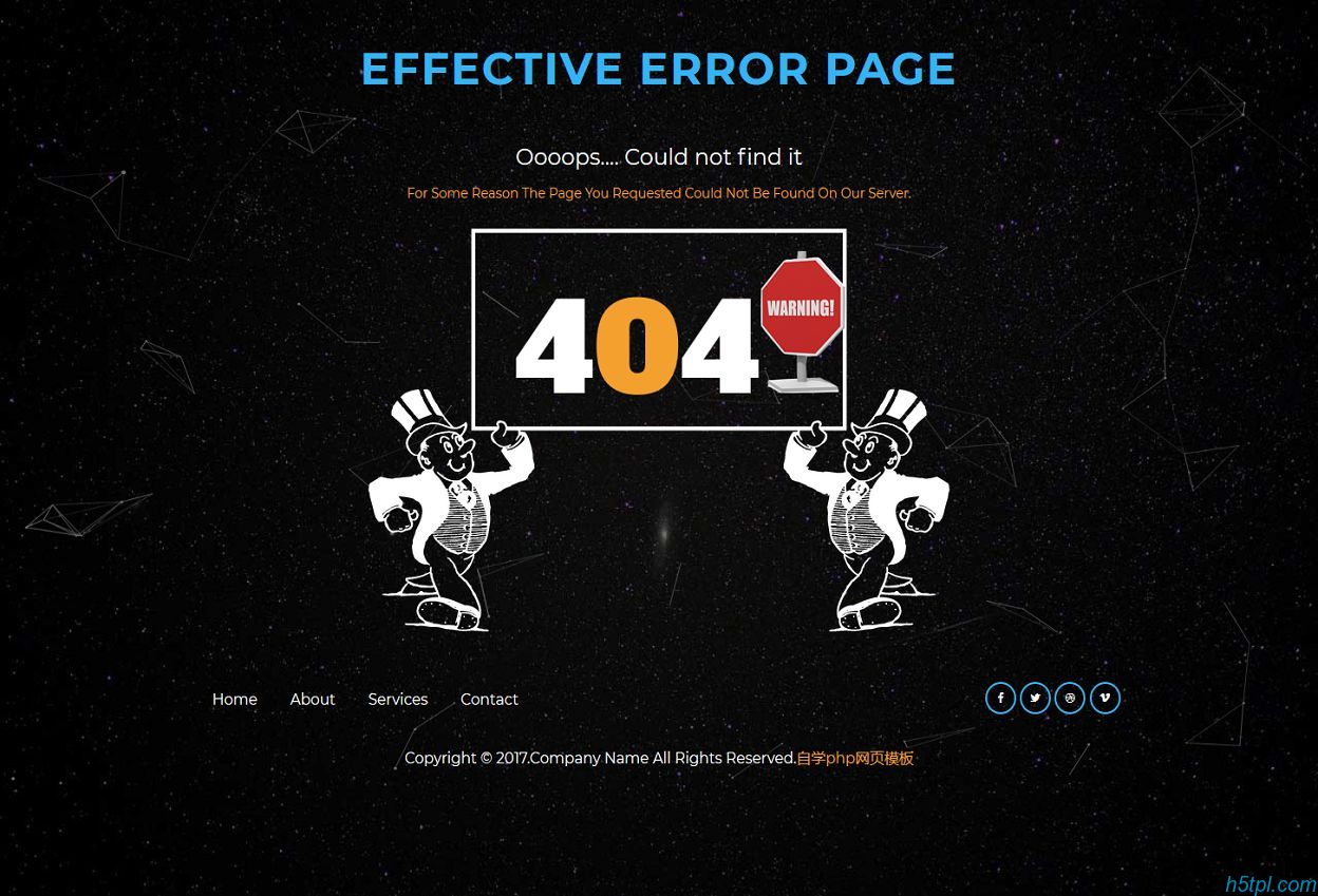 html5黑色404页面模板是一款黑色酷炫的网页404错误提示页面模板