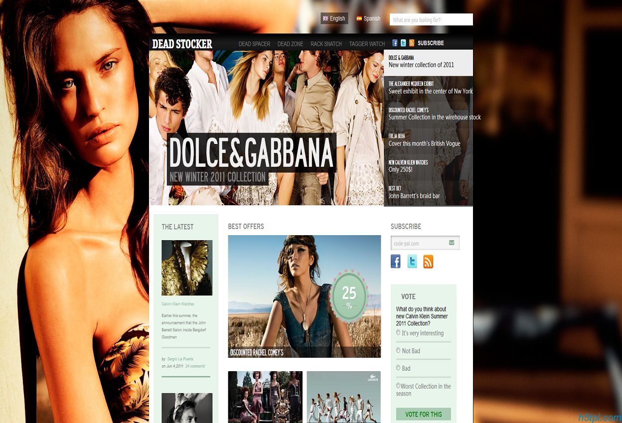 黑绿色大图背景服装企业网站博客模板