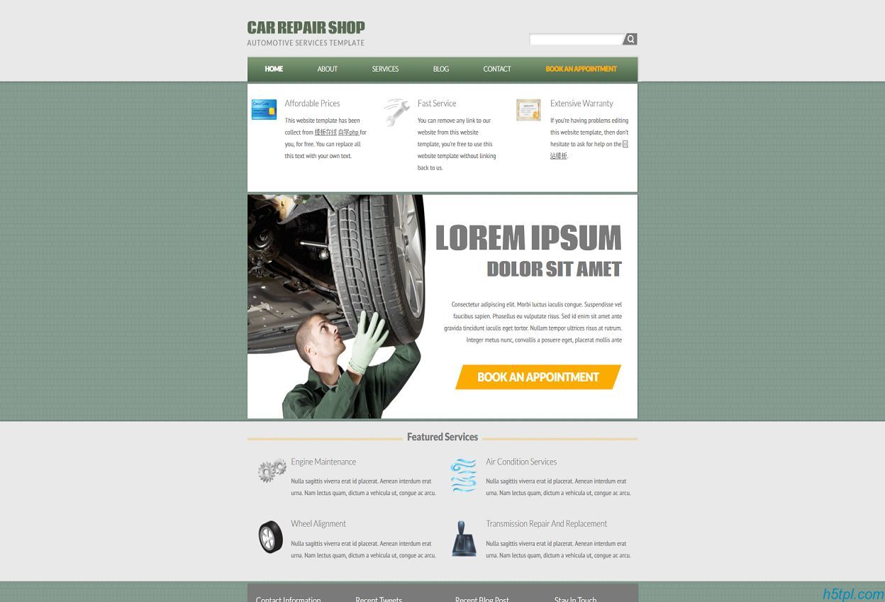 暗绿色汽车维修服务网站模...
