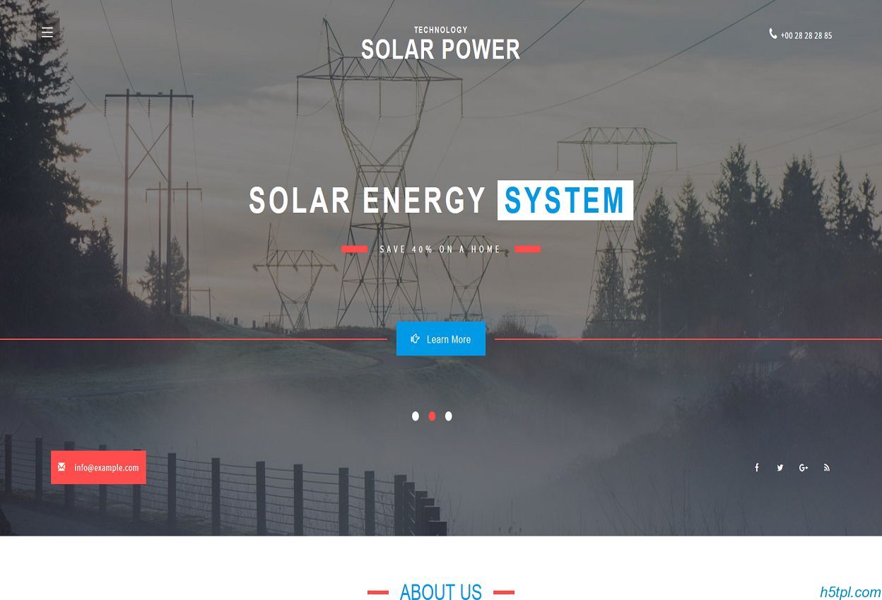 太阳能发电企业网站模板是一款单页HTML5发电厂网站模板