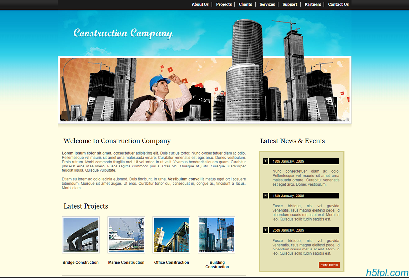 蓝色大气大图商务建筑房地产类建筑商业企业网站模板